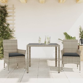 Garden dining set 3 pieces and light gray glass PE rattan cushions by vidaXL, Garden sets - Ref: Foro24-3278573, Price: 218,4...