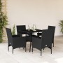 Set comedor jardín 5 pzas cojines ratán sintético vidrio negro de vidaXL, Conjuntos de jardín - Ref: Foro24-3278600, Precio: ...