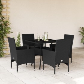 Garten-Essgruppe, 5-teilig, mit Kissen aus schwarzem Glas und synthetischem Rattan von vidaXL, Gartensets - Ref: Foro24-32786...