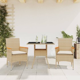 Garden dining set 3 pieces with beige glass synthetic rattan cushions by vidaXL, Garden sets - Ref: Foro24-3278707, Price: 23...