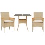 Set comedor jardín 3 pzas cojines ratán sintético vidrio beige de vidaXL, Conjuntos de jardín - Ref: Foro24-3278707, Precio: ...