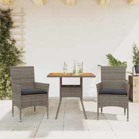 3-piece garden dining set with gray acacia PE rattan cushions by vidaXL, Garden sets - Ref: Foro24-3278713, Price: 215,05 €, ...