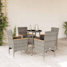 Garten-Essgruppe 5-teilig und Kissen aus synthetischem Rattan in grauem Glas von vidaXL, Gartensets - Ref: Foro24-3278724, Pr...