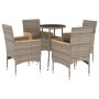 Set comedor jardín 5 pzas y cojines ratán sintético vidrio gris de vidaXL, Conjuntos de jardín - Ref: Foro24-3278724, Precio:...