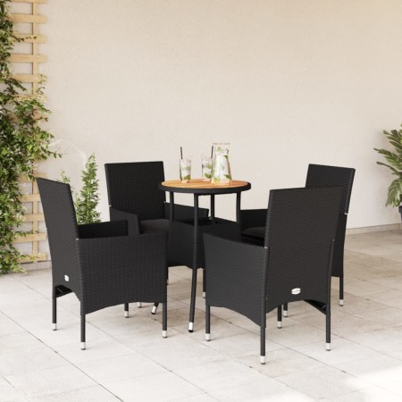 Set de comedor jardín 5 pzas con cojines ratán PE acacia negro de vidaXL, Conjuntos de jardín - Ref: Foro24-3278730, Precio: ...