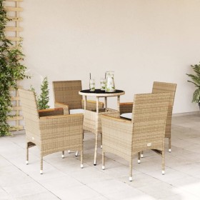 Set comedor jardín 5 pzas cojines ratán sintético vidrio beige de vidaXL, Conjuntos de jardín - Ref: Foro24-3278726, Precio: ...