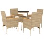 Garden dining set 5 pieces with beige glass synthetic rattan cushions by vidaXL, Garden sets - Ref: Foro24-3278726, Price: 33...