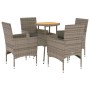 Set de comedor jardín 5 pzas con cojines ratán PE acacia gris de vidaXL, Conjuntos de jardín - Ref: Foro24-3278732, Precio: 2...