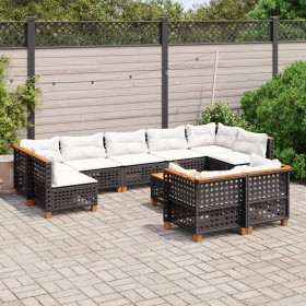 Gartensofa-Set 10-teilig mit schwarzen synthetischen Rattankissen von vidaXL, Gartensets - Ref: Foro24-3261998, Preis: 772,69...