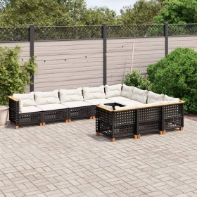 Gartensofa-Set 10-teilig mit schwarzen synthetischen Rattankissen von vidaXL, Gartensets - Ref: Foro24-3262034, Preis: 785,17...