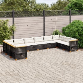 Gartensofa-Set 10-teilig mit schwarzen synthetischen Rattankissen von vidaXL, Gartensets - Ref: Foro24-3262022, Preis: 799,52...