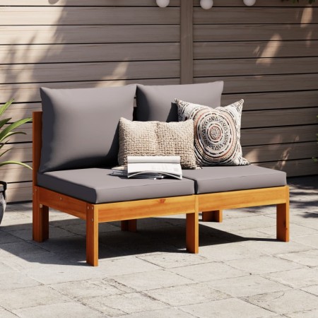 Garden sofa without armrests with cushions 2 seater acacia wood by vidaXL, Modular outdoor sofas - Ref: Foro24-367631, Price:...