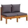 Garden sofa without armrests with cushions 2 seater acacia wood by vidaXL, Modular outdoor sofas - Ref: Foro24-367631, Price:...