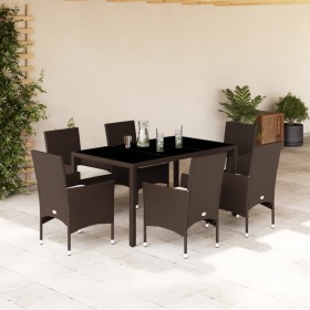 7-piece garden dining set with brown PE rattan cushions by vidaXL, Garden sets - Ref: Foro24-3278552, Price: 534,75 €, Discou...