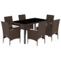 Juego de comedor de jardín 7 pzas con cojines ratán PE marrón de vidaXL, Conjuntos de jardín - Ref: Foro24-3278552, Precio: 5...