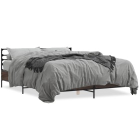 Estructura cama madera ingeniería metal marrón roble 160x200 cm de vidaXL, Camas y somieres - Ref: Foro24-3280056, Precio: 16...