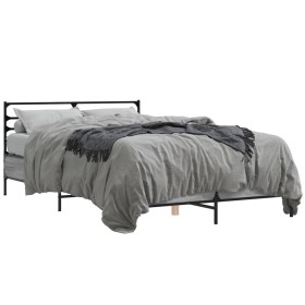 Estructura cama madera ingeniería metal gris Sonoma 140x190 cm de vidaXL, Camas y somieres - Ref: Foro24-3280080, Precio: 148...