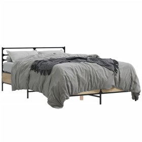 Estructura cama madera ingeniería metal roble Sonoma 120x190 cm de vidaXL, Camas y somieres - Ref: Foro24-3280068, Precio: 13...