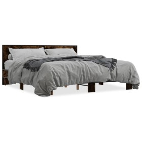 Engineered wood bed frame metal smoked oak 180x200cm by vidaXL, Beds and slatted bases - Ref: Foro24-3280089, Price: 169,99 €...