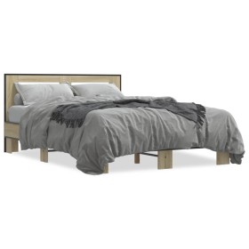 Estructura cama madera ingeniería metal roble Sonoma 140x190 cm de vidaXL, Camas y somieres - Ref: Foro24-3280113, Precio: 15...