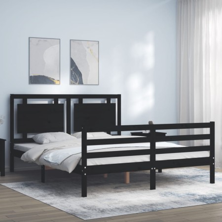 Estructura cama de matrimonio con cabecero madera maciza negro de vidaXL, Camas y somieres - Ref: Foro24-3194060, Precio: 179...