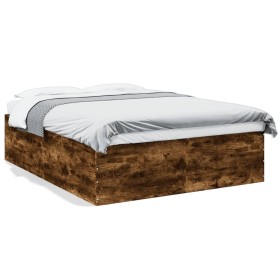 Smoked oak engineered wood bed frame 160x200cm by vidaXL, Beds and slatted bases - Ref: Foro24-3280913, Price: 143,99 €, Disc...