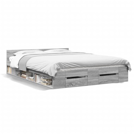 Cama con cajones madera ingeniería gris Sonoma 150x200 cm de vidaXL, Camas y somieres - Ref: Foro24-3280746, Precio: 176,99 €...