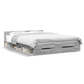 Cama con cajones madera ingeniería gris Sonoma 140x190 cm de vidaXL, Camas y somieres - Ref: Foro24-3280767, Precio: 167,80 €...