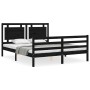 Double bed frame with black solid wood headboard by vidaXL, Beds and slatted bases - Ref: Foro24-3194060, Price: 179,56 €, Di...