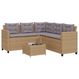 L-förmiges Gartensofa mit beigem PE-Rattantisch und Kissen von vidaXL, Gartensets - Ref: Foro24-369042, Preis: 343,99 €, Raba...