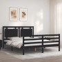 Double bed frame with black solid wood headboard by vidaXL, Beds and slatted bases - Ref: Foro24-3194060, Price: 179,56 €, Di...