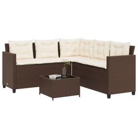 L-shaped garden sofa with table and brown PE rattan cushions by vidaXL, Garden sets - Ref: Foro24-369040, Price: 316,99 €, Di...