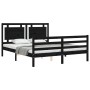 Double bed frame with black solid wood headboard by vidaXL, Beds and slatted bases - Ref: Foro24-3194060, Price: 179,56 €, Di...