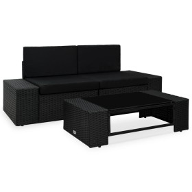 Gartenmöbel-Set 3-teilig aus schwarzem synthetischem Rattan von vidaXL, Modulare Sofas für den Außenbereich - Ref: Foro24-495...