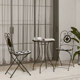 Schwarz-weißes Bistro-Set aus Keramik und Eisenmosaik von vidaXL, Gartensets - Ref: Foro24-3216354, Preis: 204,99 €, Rabatt: %