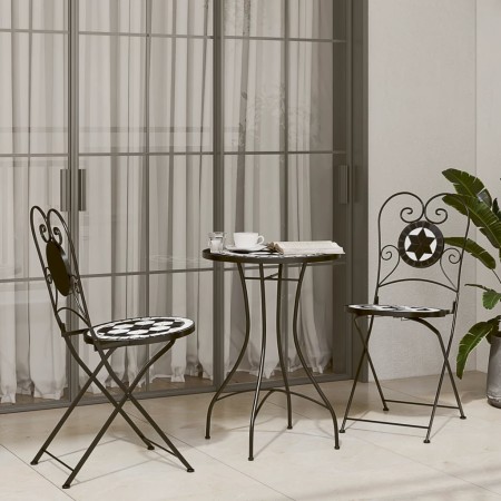 Schwarz-weißes Bistro-Set aus Keramik und Eisenmosaik von vidaXL, Gartensets - Ref: Foro24-3216354, Preis: 205,76 €, Rabatt: %