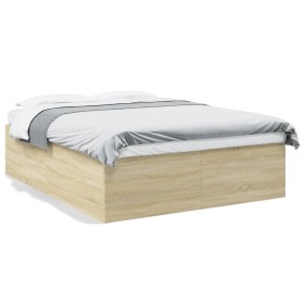 Sonoma oak engineered wood bed frame 160x200 cm by vidaXL, Beds and slatted bases - Ref: Foro24-3280911, Price: 143,46 €, Dis...