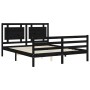 Double bed frame with black solid wood headboard by vidaXL, Beds and slatted bases - Ref: Foro24-3194060, Price: 179,56 €, Di...