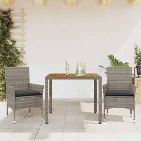 Set de comedor jardín 3 pzas con cojines ratán PE acacia gris de vidaXL, Conjuntos de jardín - Ref: Foro24-3278675, Precio: 2...