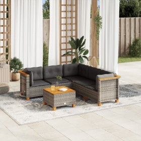 Set de muebles de jardín 6 pzas y cojines ratán sintético gris de vidaXL, Conjuntos de jardín - Ref: Foro24-3261828, Precio: ...