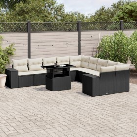 11-teiliges Gartensofa-Set und schwarze synthetische Rattankissen von vidaXL, Gartensets - Ref: Foro24-3269426, Preis: 794,99...