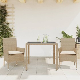 Garden dining set 3 pieces with beige glass synthetic rattan cushions by vidaXL, Garden sets - Ref: Foro24-3278567, Price: 24...