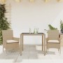 Set comedor jardín 3 pzas cojines ratán sintético vidrio beige de vidaXL, Conjuntos de jardín - Ref: Foro24-3278567, Precio: ...