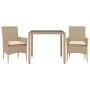 Set comedor jardín 3 pzas cojines ratán sintético vidrio beige de vidaXL, Conjuntos de jardín - Ref: Foro24-3278567, Precio: ...