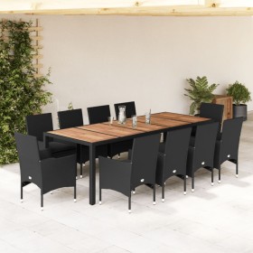 Garten-Essgruppe 11-teilig mit Kissen aus synthetischem Rattan aus schwarzer Akazie von vidaXL, Gartensets - Ref: Foro24-3278...