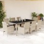 Set de comedor jardín 9 piezas y cojines ratán PE y vidrio gris de vidaXL, Conjuntos de jardín - Ref: Foro24-3278578, Precio:...