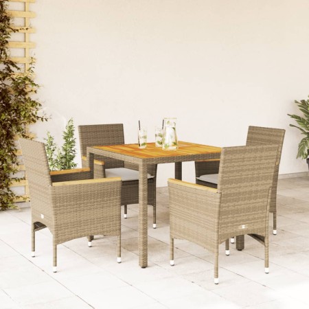 Set de comedor jardín 5 pzas con cojines ratán PE acacia beige de vidaXL, Conjuntos de jardín - Ref: Foro24-3278640, Precio: ...