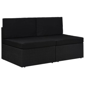 Black Synthetic Rattan 2 Seater Sectional Sofa by vidaXL, Modular outdoor sofas - Ref: Foro24-49503, Price: 190,99 €, Discoun...