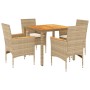 Set de comedor jardín 5 pzas con cojines ratán PE acacia beige de vidaXL, Conjuntos de jardín - Ref: Foro24-3278640, Precio: ...