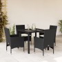 Garten-Essgruppe, 5-teilig, mit Kissen aus schwarzem Glas und synthetischem Rattan von vidaXL, Gartensets - Ref: Foro24-32785...